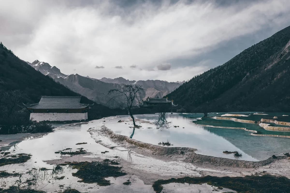 Mountain temple landscape reflecting Five Elements harmony